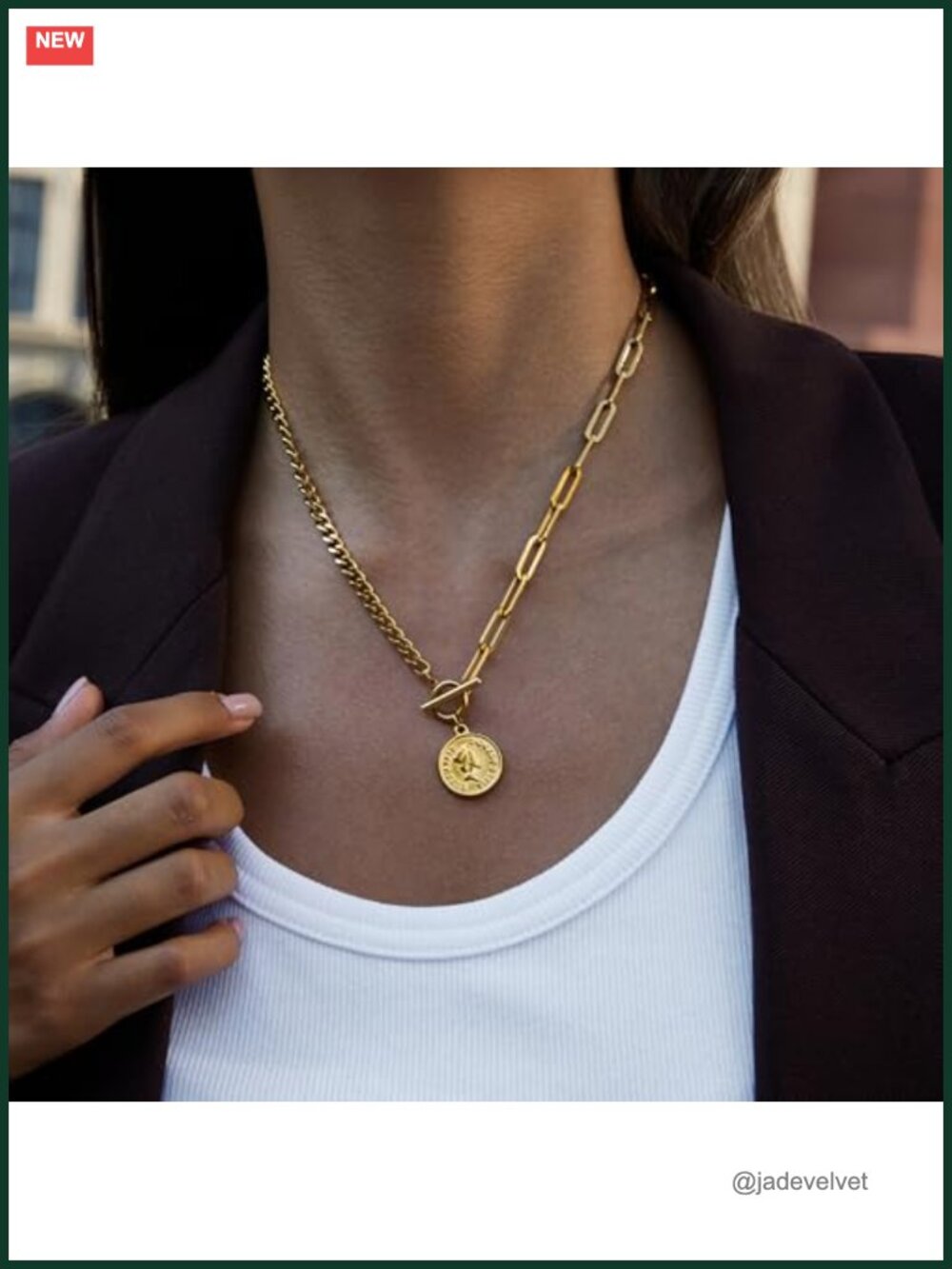 Gold Plated Stainless Steel Chunky Coin Pendant Necklace Toggle Clasp - Picture 5 of 6